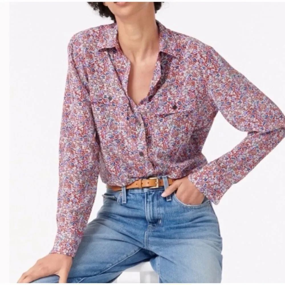 NWT J.Crew Classic-Fit Silk Shirt in Floral Size 8